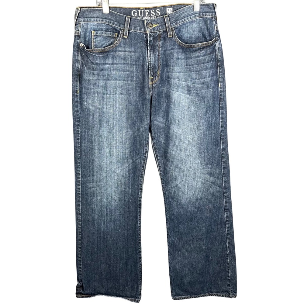 Guess Cliff Boot Cut Jeans Mens 36x32 Blue Dark Wash Denim JR6074
